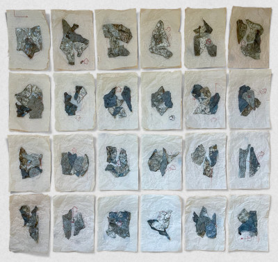 Danielle Orsinger: Heimwehen (Ausschnitt), 2024, 55-teilig, Mixed Media